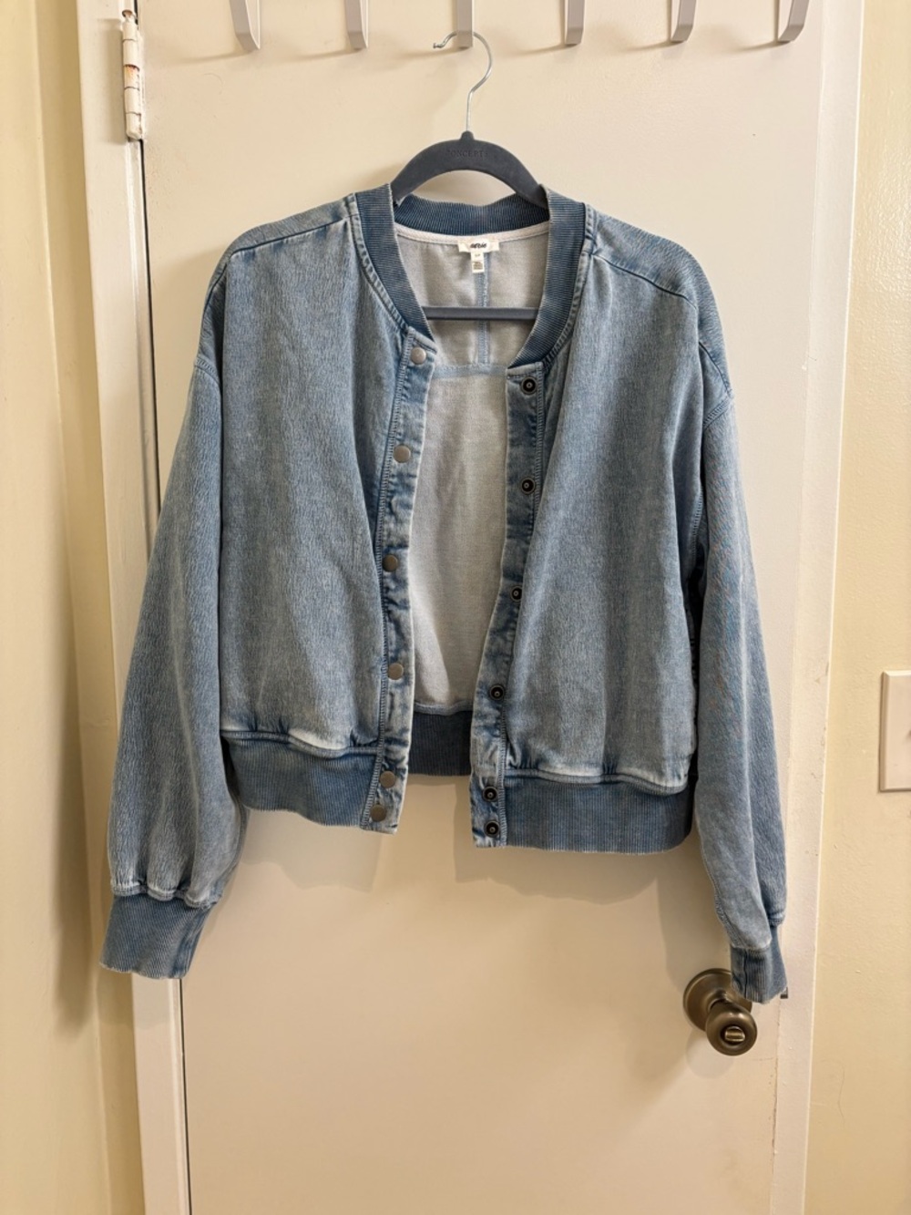 aerie Light Blue Denim Bomber Jacket